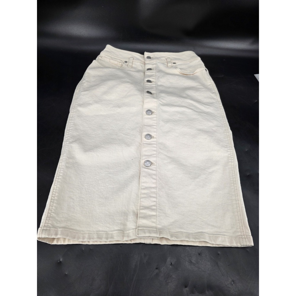 Madewell Denim High-Waist Midi Pencil Skirt in Vintage Canvas Beige W's Size 27 - Picture 2 of 8